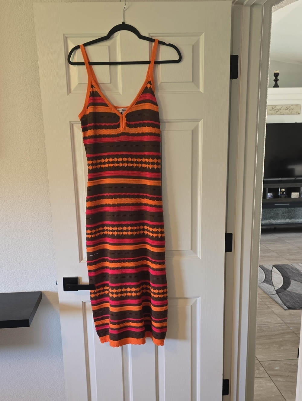 Madden Girl Striped Knit Midi Dress in Orange, Brown and Pink
